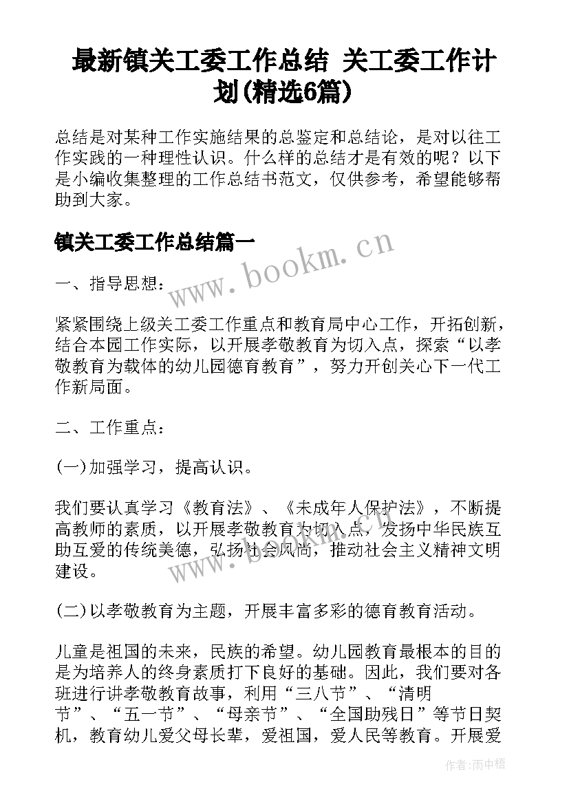 最新镇关工委工作总结 关工委工作计划(精选6篇)