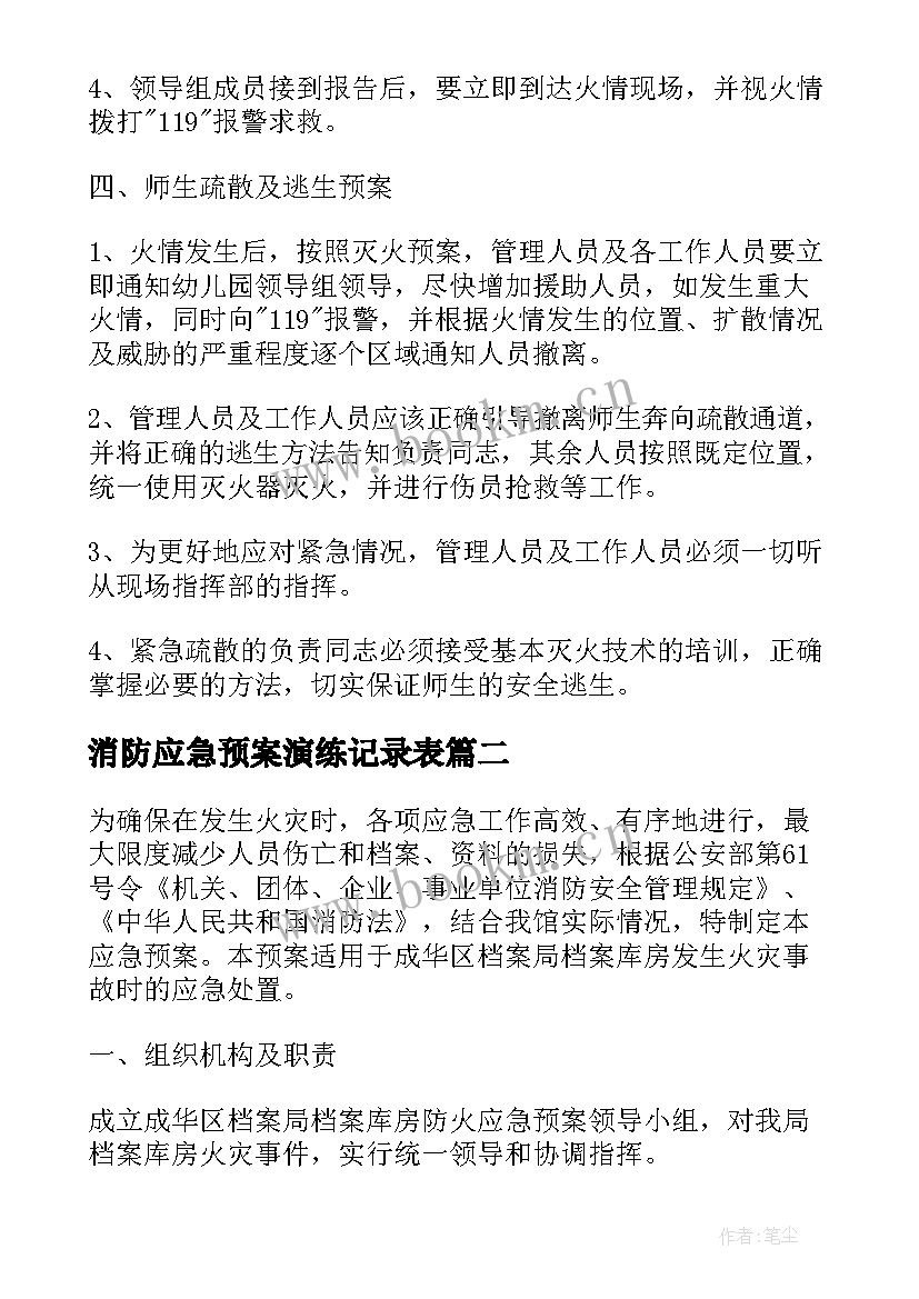 2023年消防应急预案演练记录表(大全6篇)