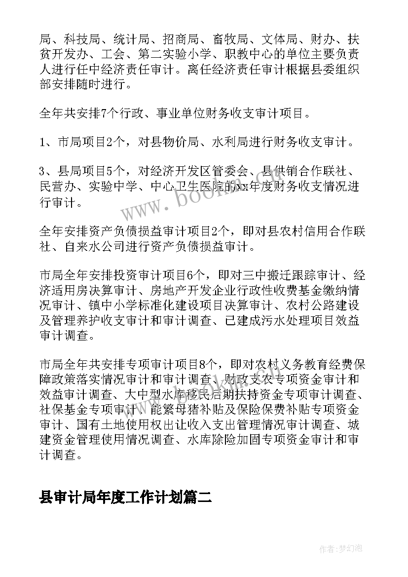 最新县审计局年度工作计划(模板5篇)