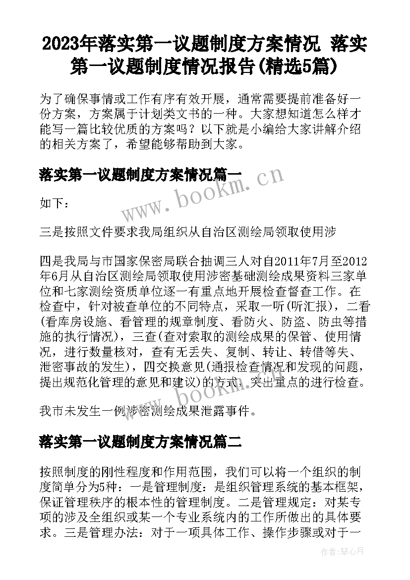 2023年落实第一议题制度方案情况 落实第一议题制度情况报告(精选5篇)