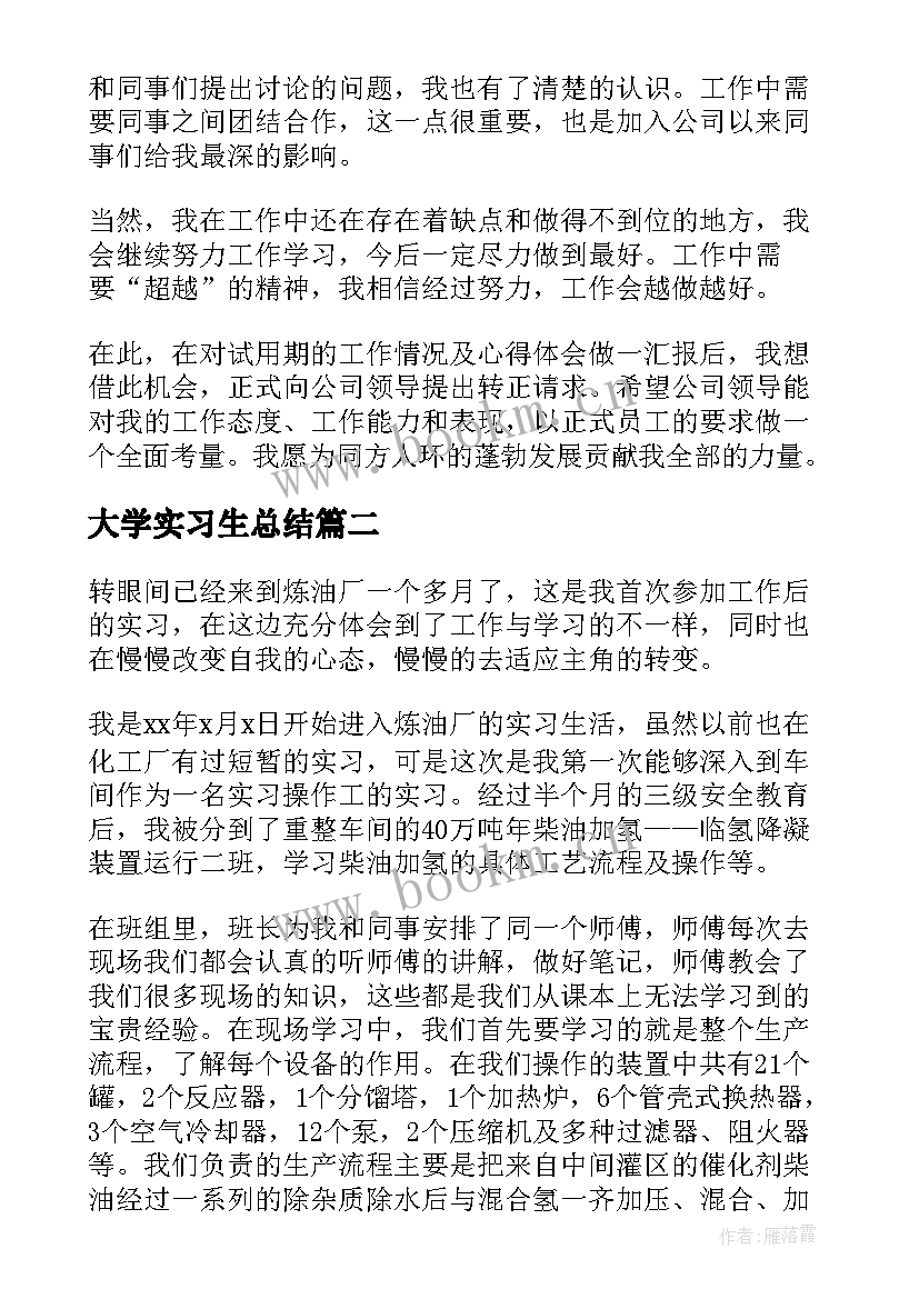 2023年大学实习生总结 大学实习生转正工作总结(大全5篇)