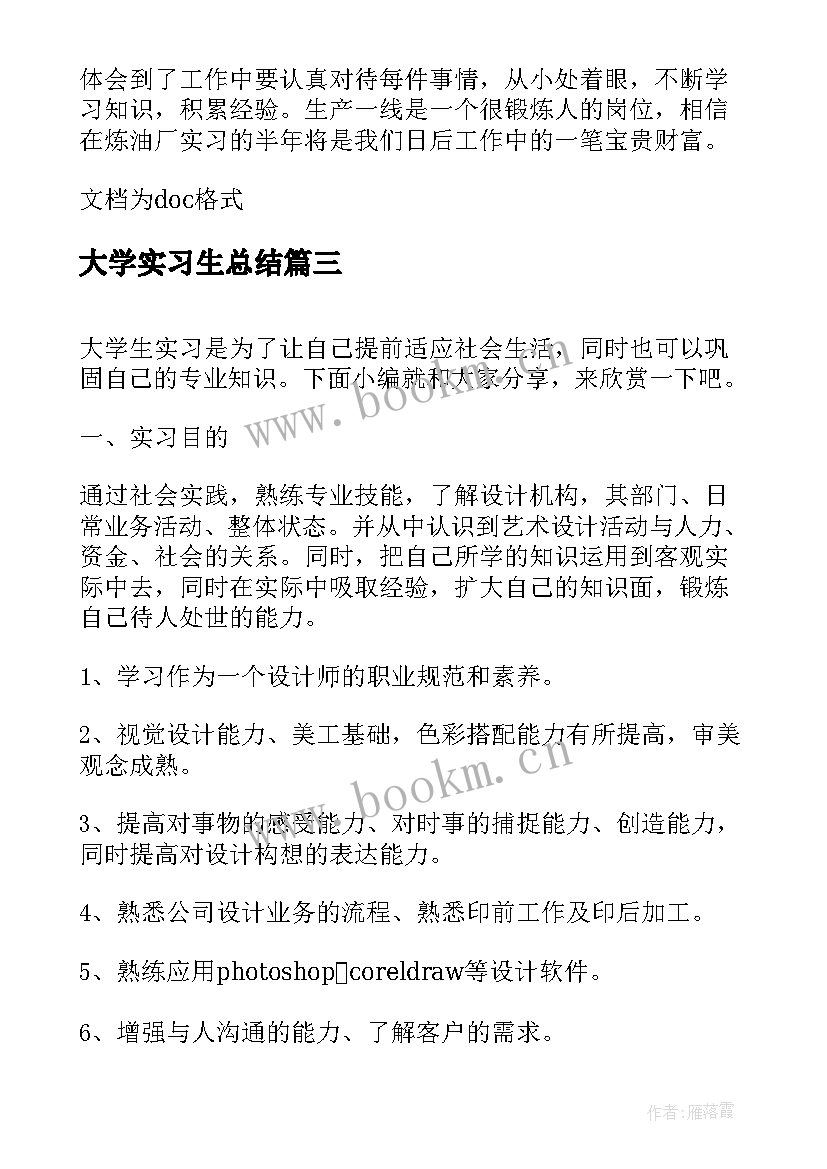 2023年大学实习生总结 大学实习生转正工作总结(大全5篇)