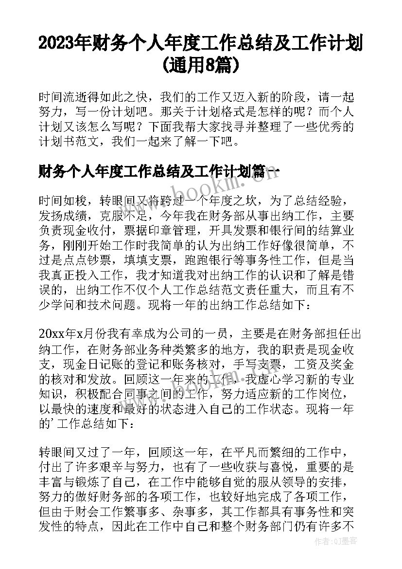 2023年财务个人年度工作总结及工作计划(通用8篇)