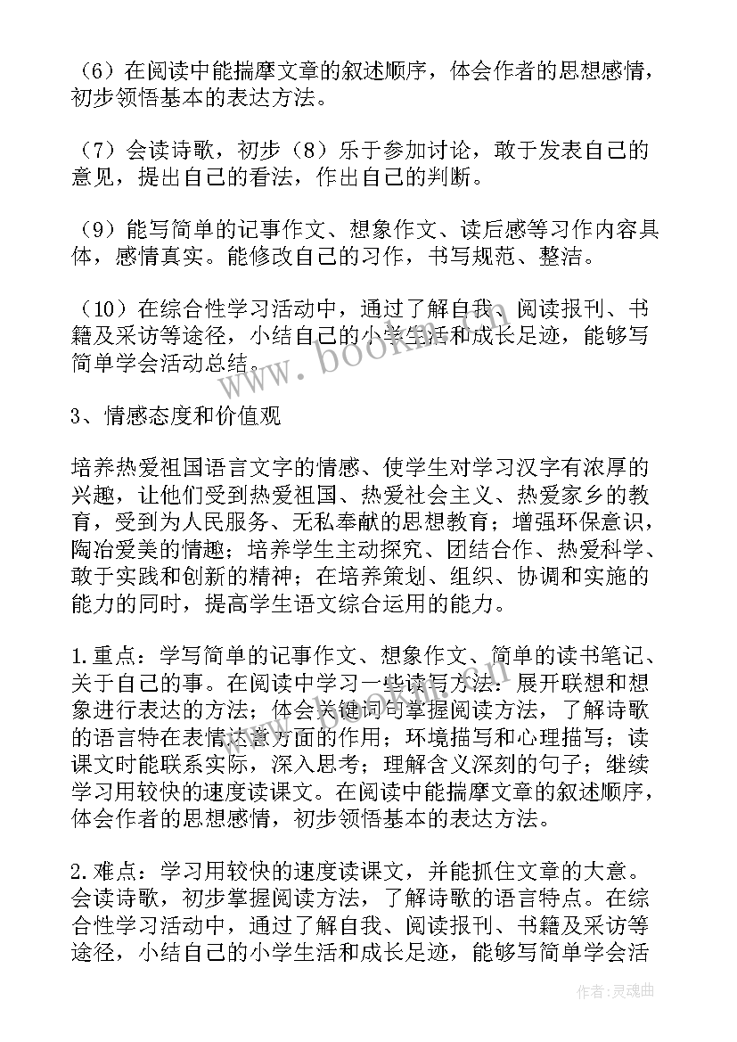 最新小学六年级语文教学计划 六年级语文教学工作计划(模板7篇)