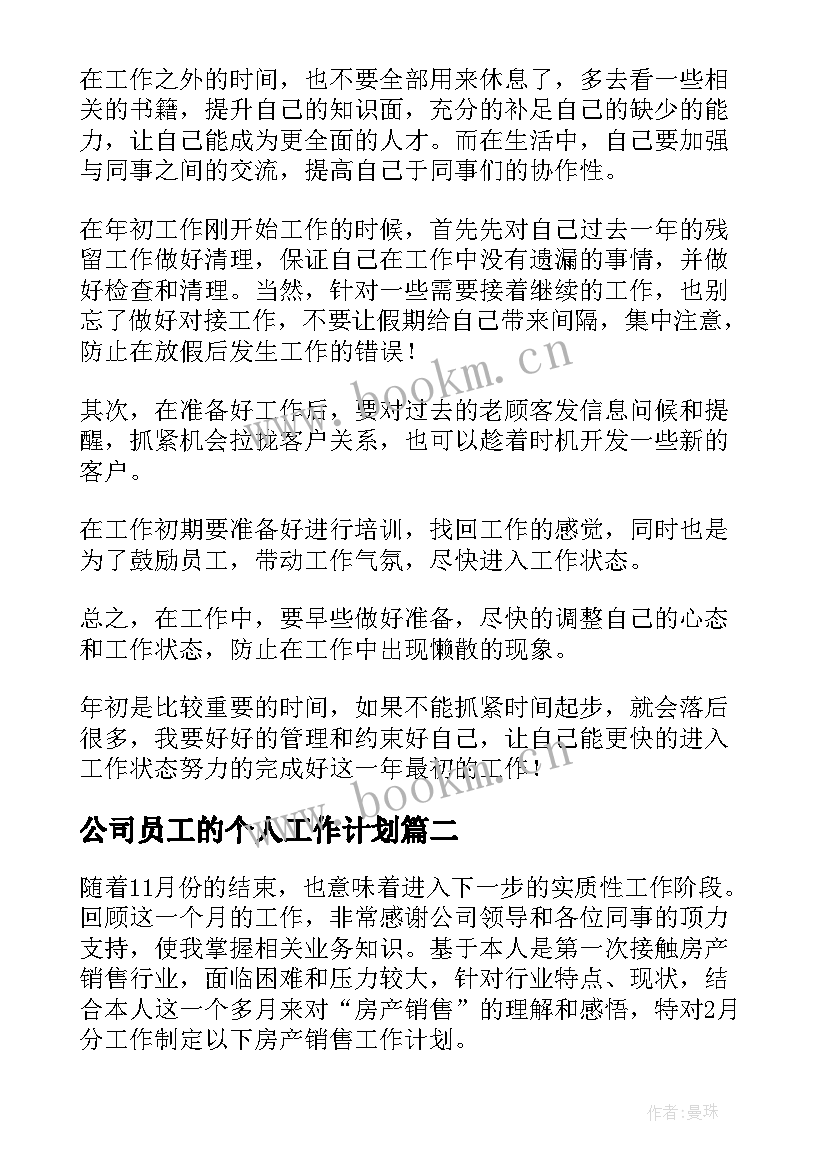 公司员工的个人工作计划(汇总6篇)