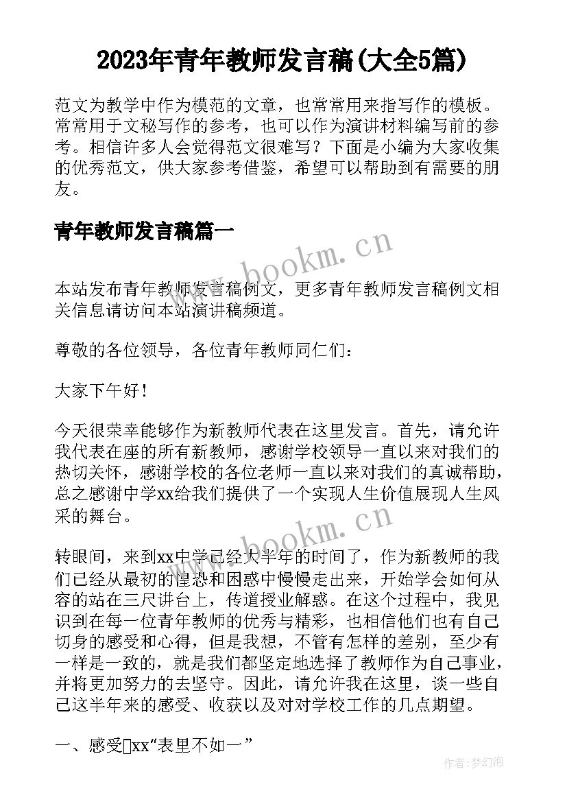 2023年青年教师发言稿(大全5篇)