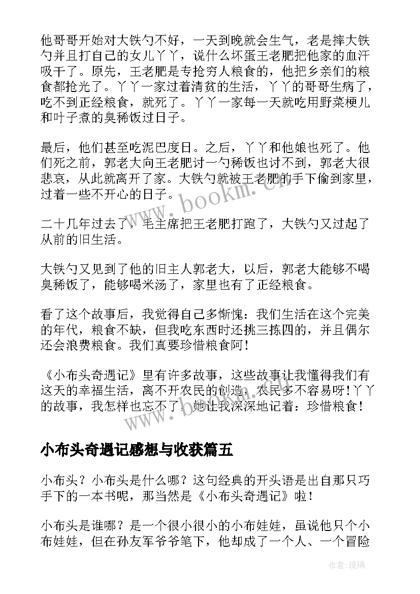 最新小布头奇遇记感想与收获 小布头奇遇记读书心得(优质7篇)