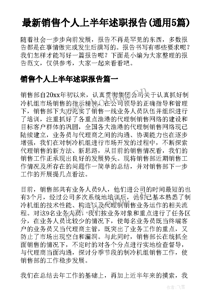 最新销售个人上半年述职报告(通用5篇)