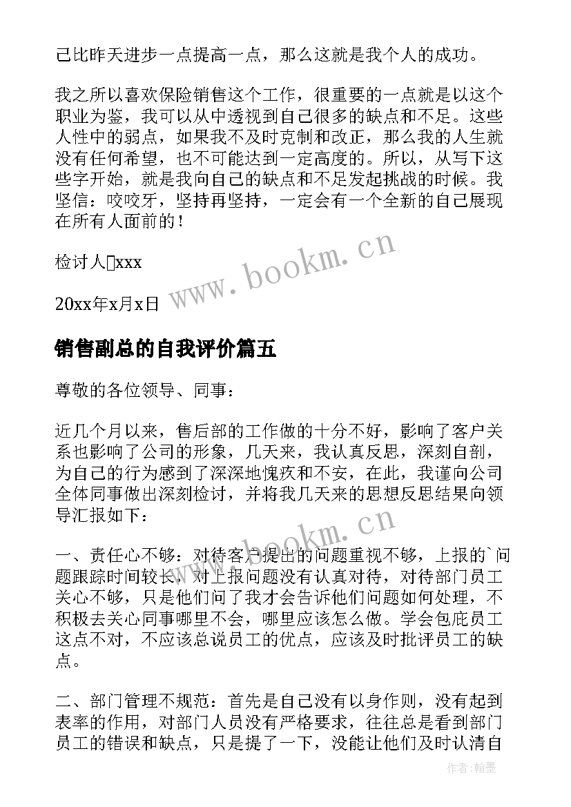 最新销售副总的自我评价(大全5篇)