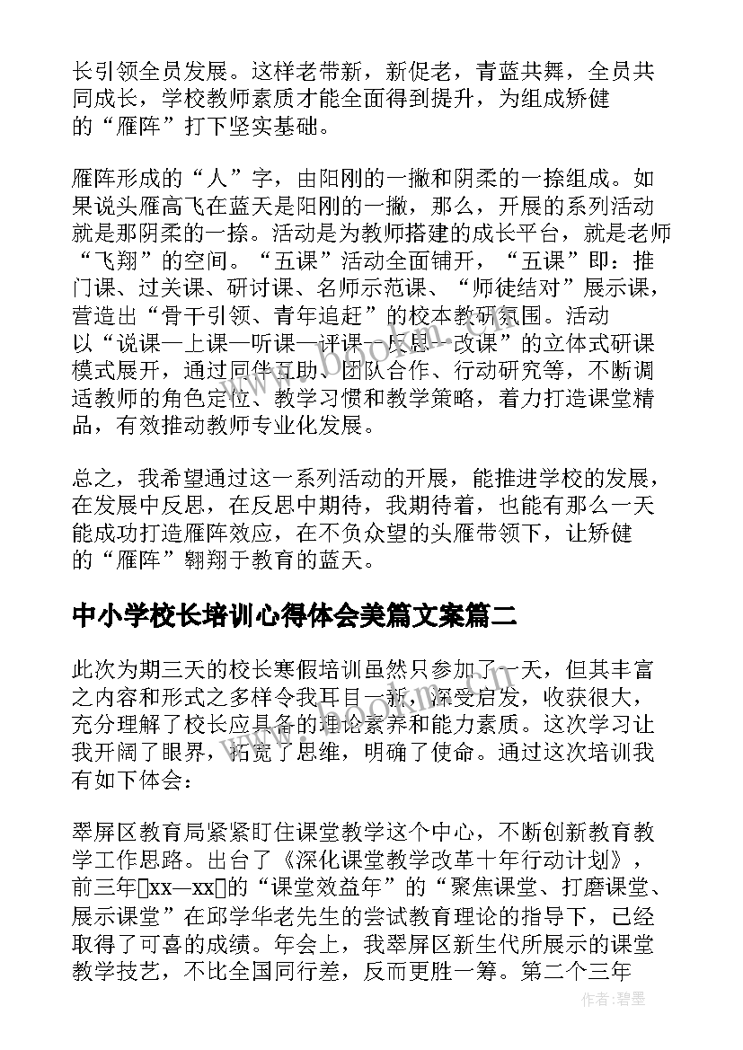 2023年中小学校长培训心得体会美篇文案 中小学校长培训的心得体会(优质5篇)