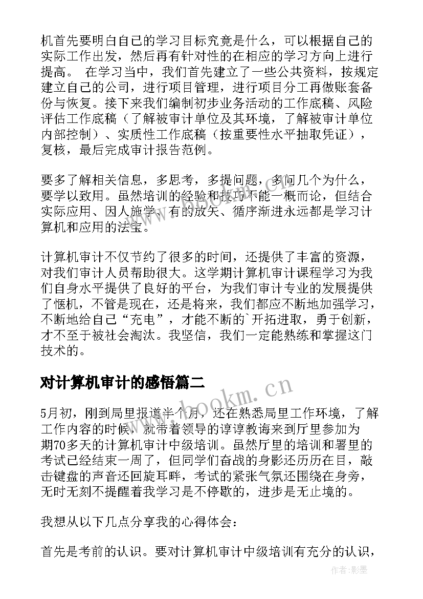 对计算机审计的感悟(实用5篇)