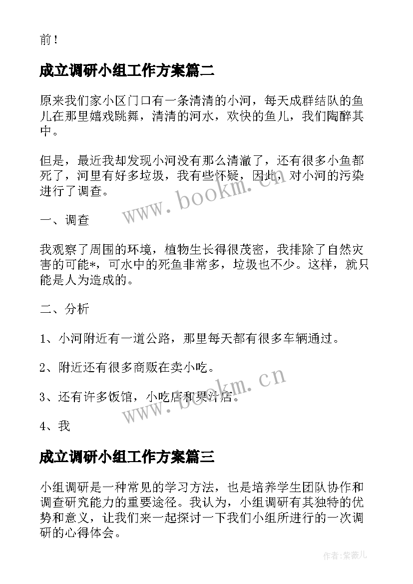 成立调研小组工作方案(实用5篇)