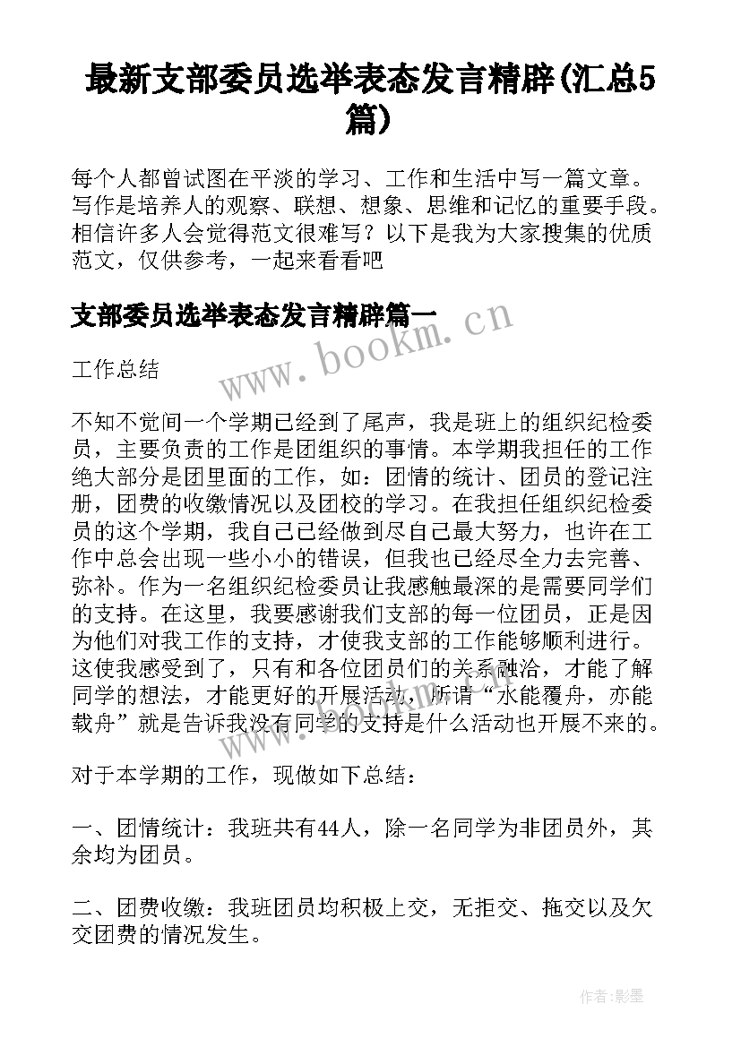 最新支部委员选举表态发言精辟(汇总5篇)