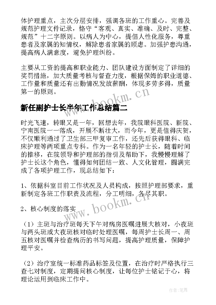 最新新任副护士长半年工作总结(精选5篇)