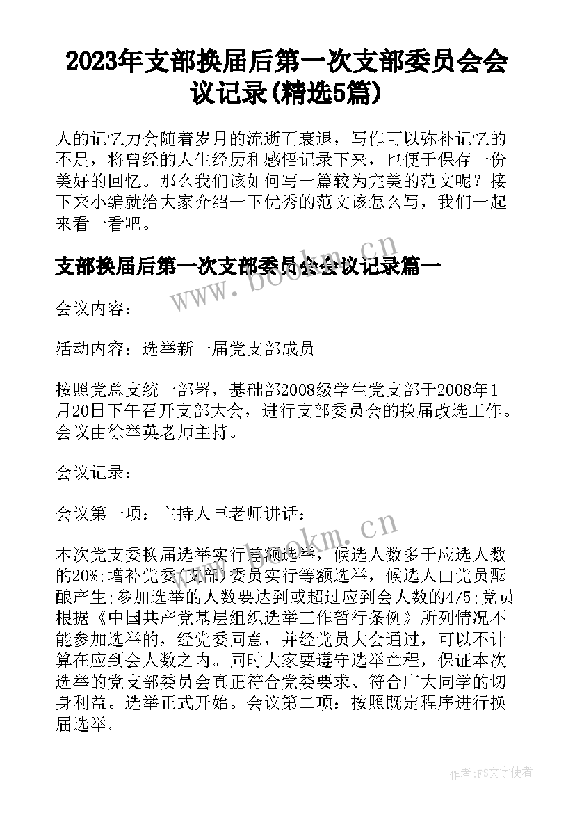 2023年支部换届后第一次支部委员会会议记录(精选5篇)