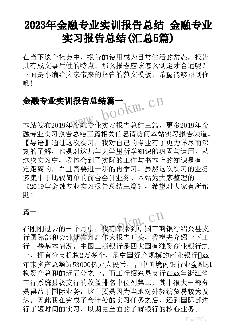 2023年金融专业实训报告总结 金融专业实习报告总结(汇总5篇)