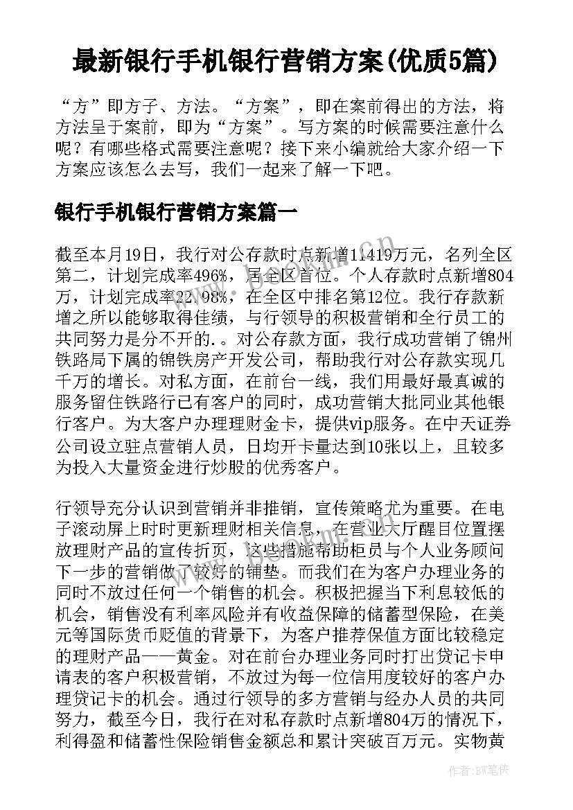 最新银行手机银行营销方案(优质5篇)