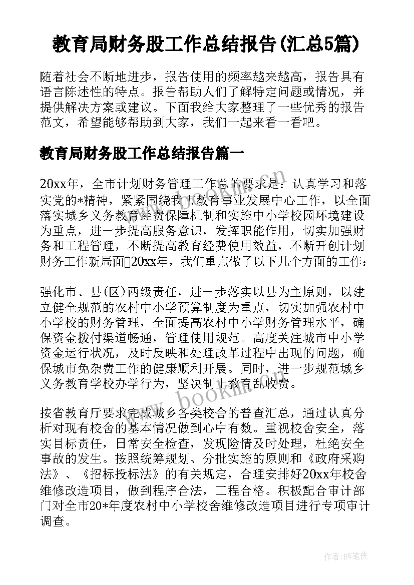 教育局财务股工作总结报告(汇总5篇)