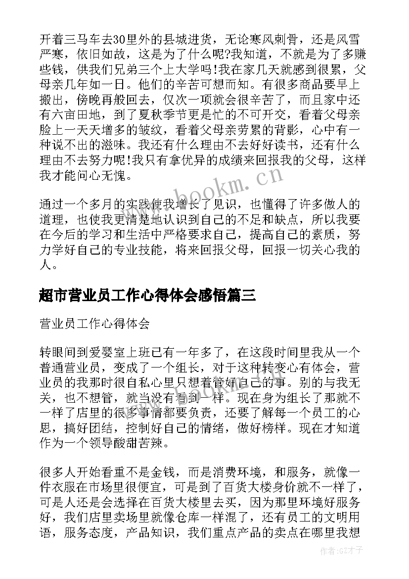 超市营业员工作心得体会感悟 超市营业员工作心得体会(精选5篇)