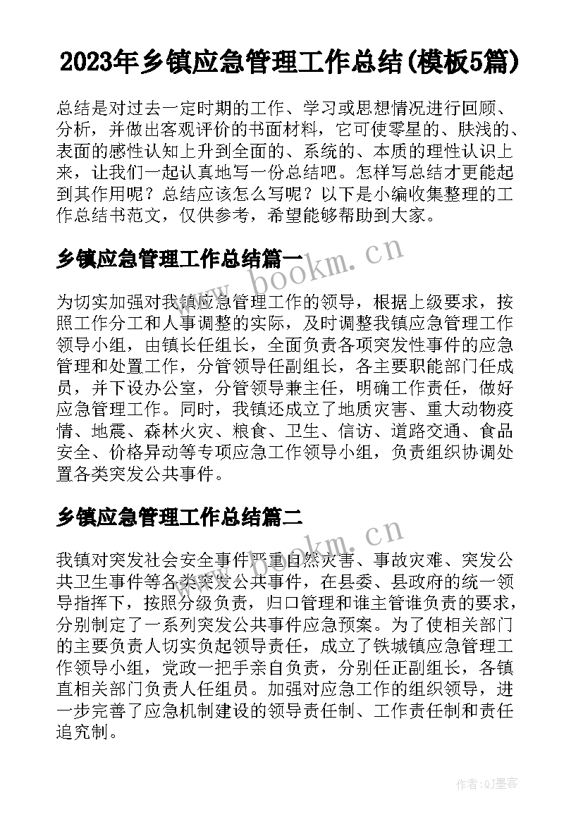 2023年乡镇应急管理工作总结(模板5篇)