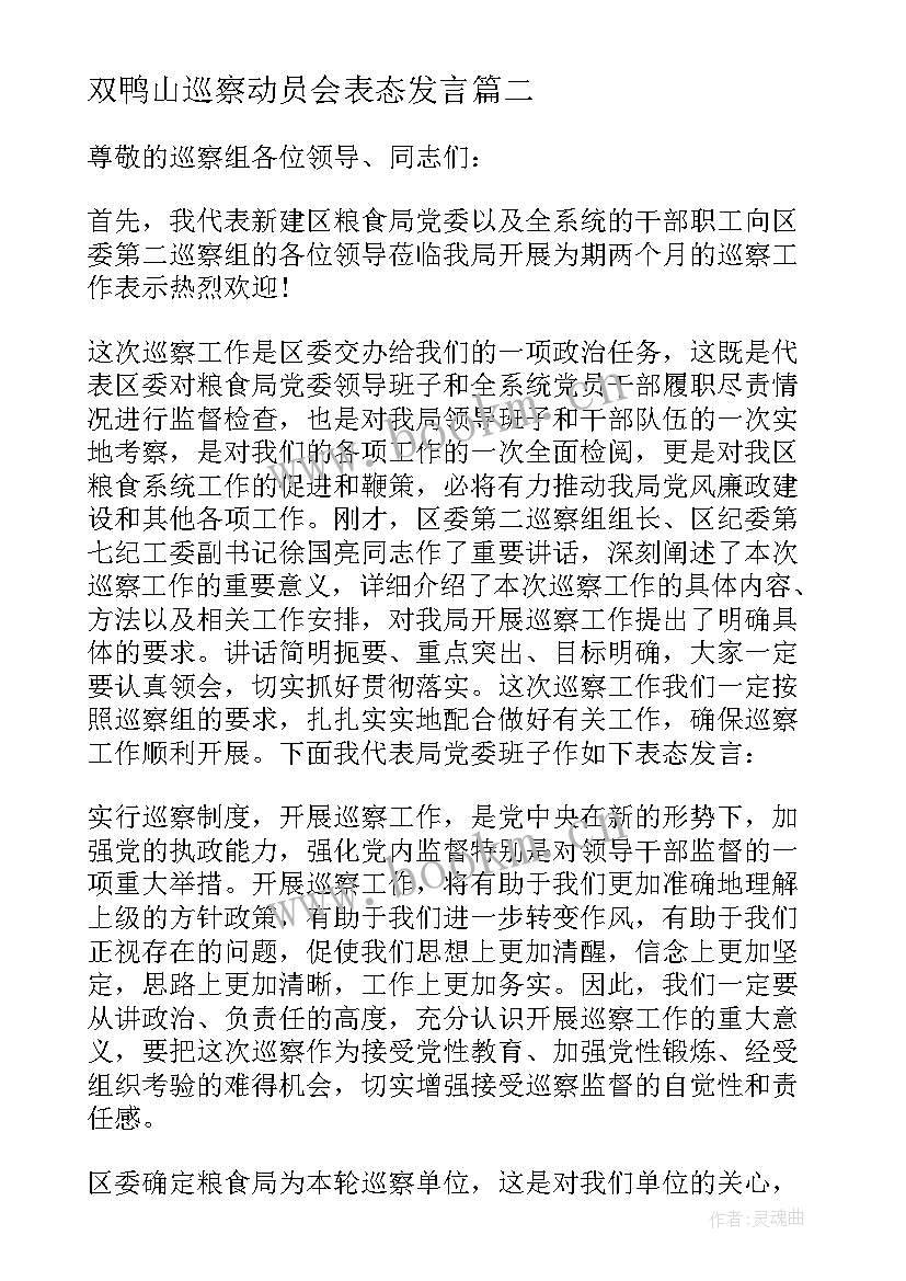 最新双鸭山巡察动员会表态发言(优质5篇)