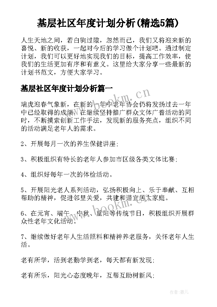 基层社区年度计划分析(精选5篇)