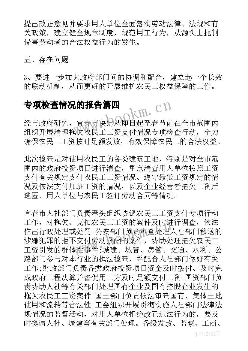 2023年专项检查情况的报告(汇总5篇)