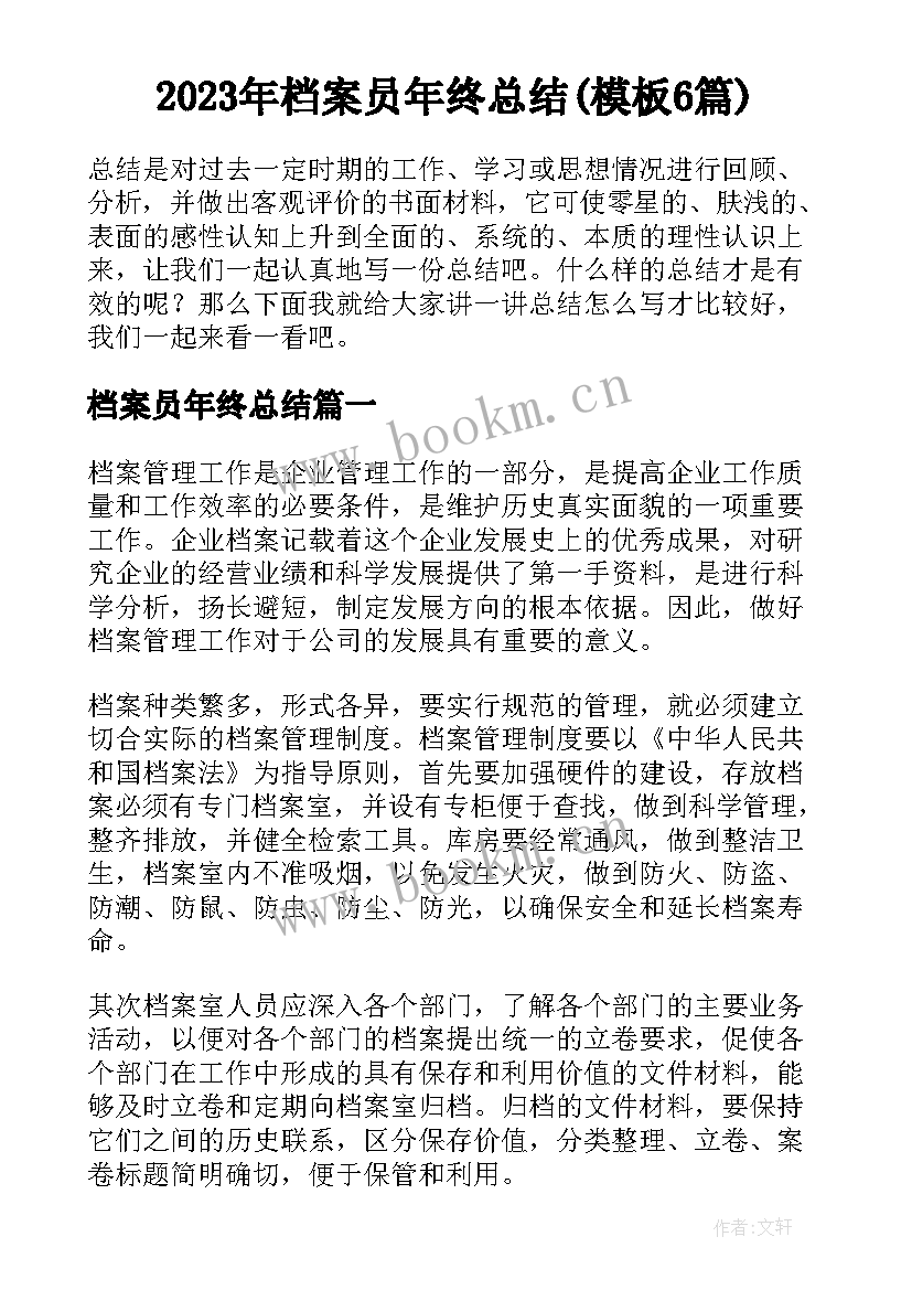 2023年档案员年终总结(模板6篇)