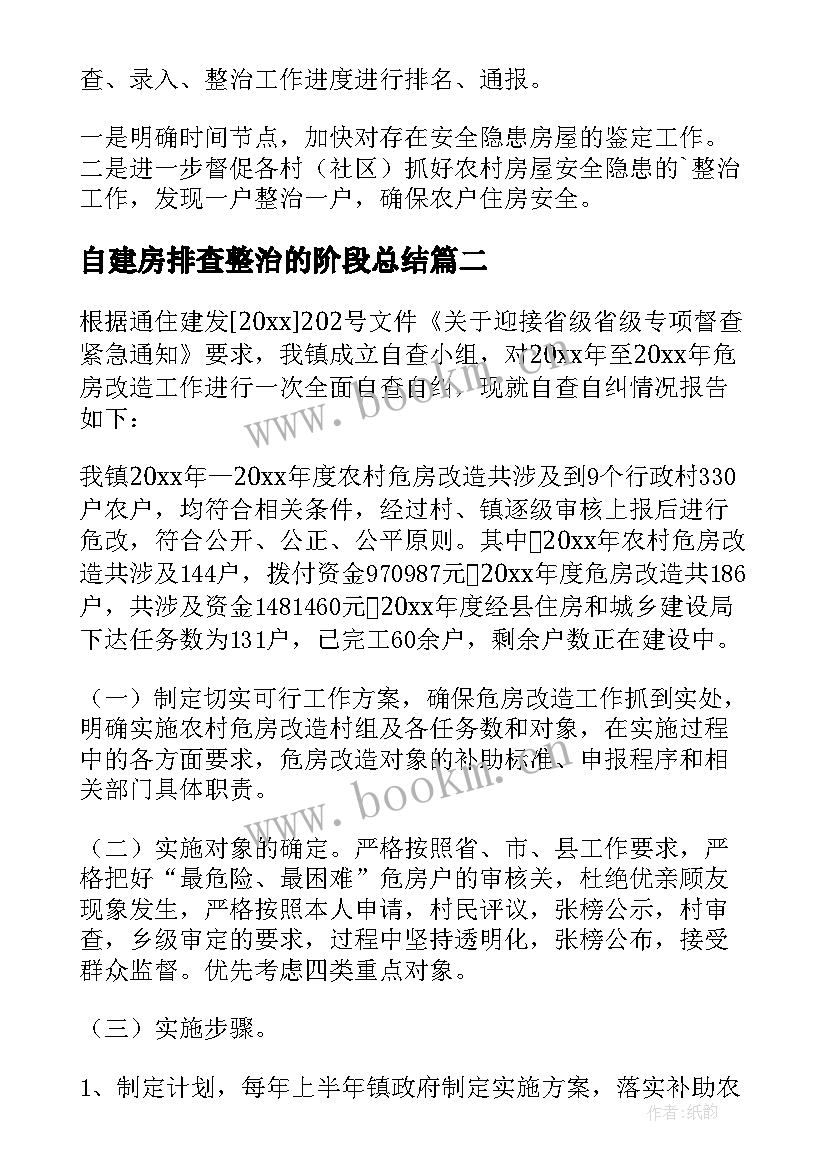 最新自建房排查整治的阶段总结 自建房安全隐患排查整治工作汇报材料(优质6篇)