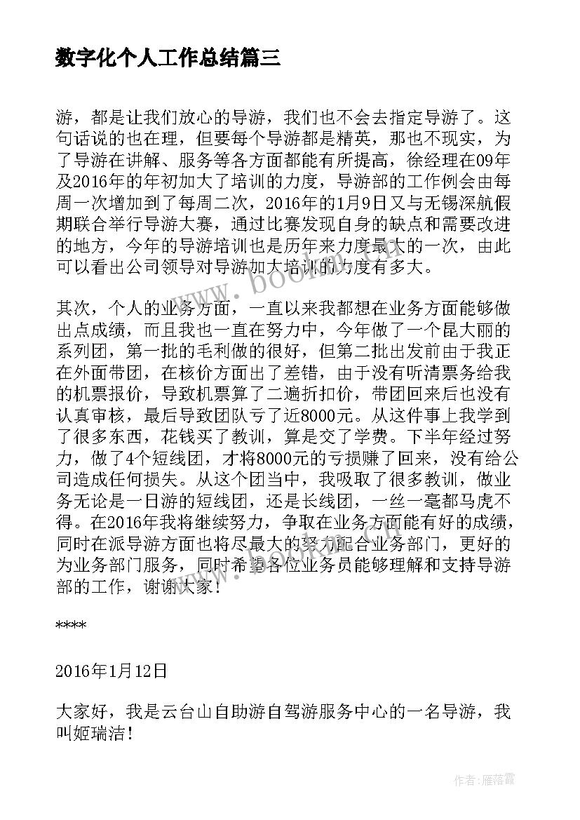 数字化个人工作总结 销售年度总结年度总结(实用7篇)