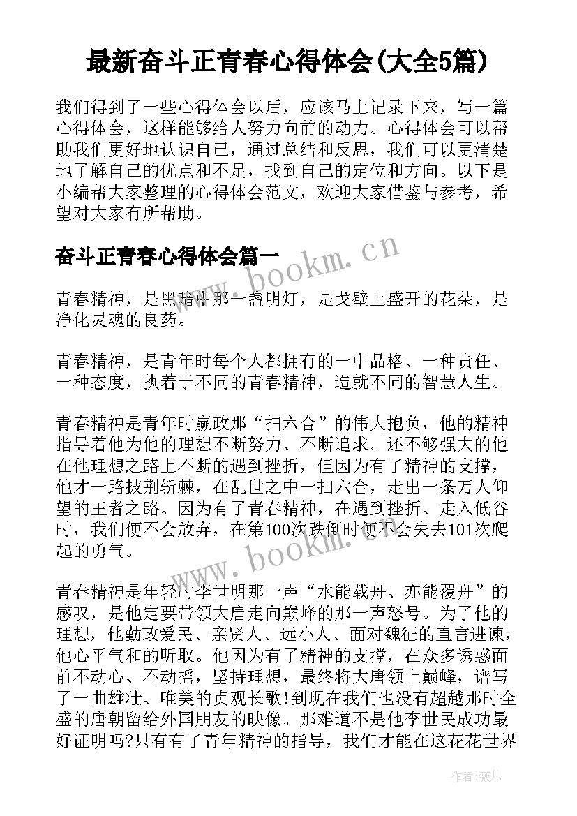 最新奋斗正青春心得体会(大全5篇)