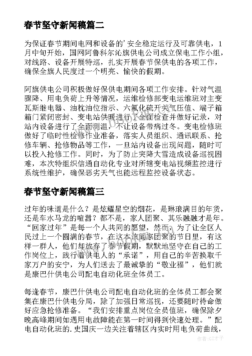 春节坚守新闻稿(精选5篇)