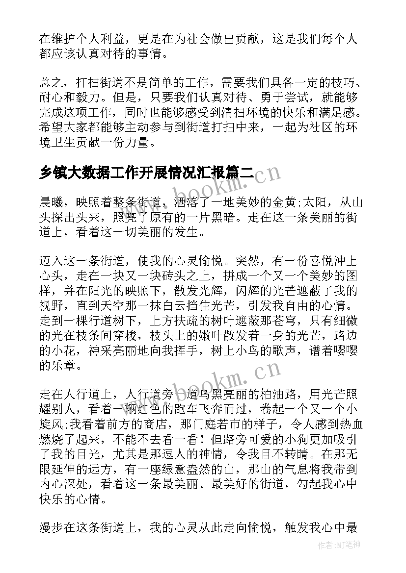 2023年乡镇大数据工作开展情况汇报 街道打扫心得体会(模板9篇)