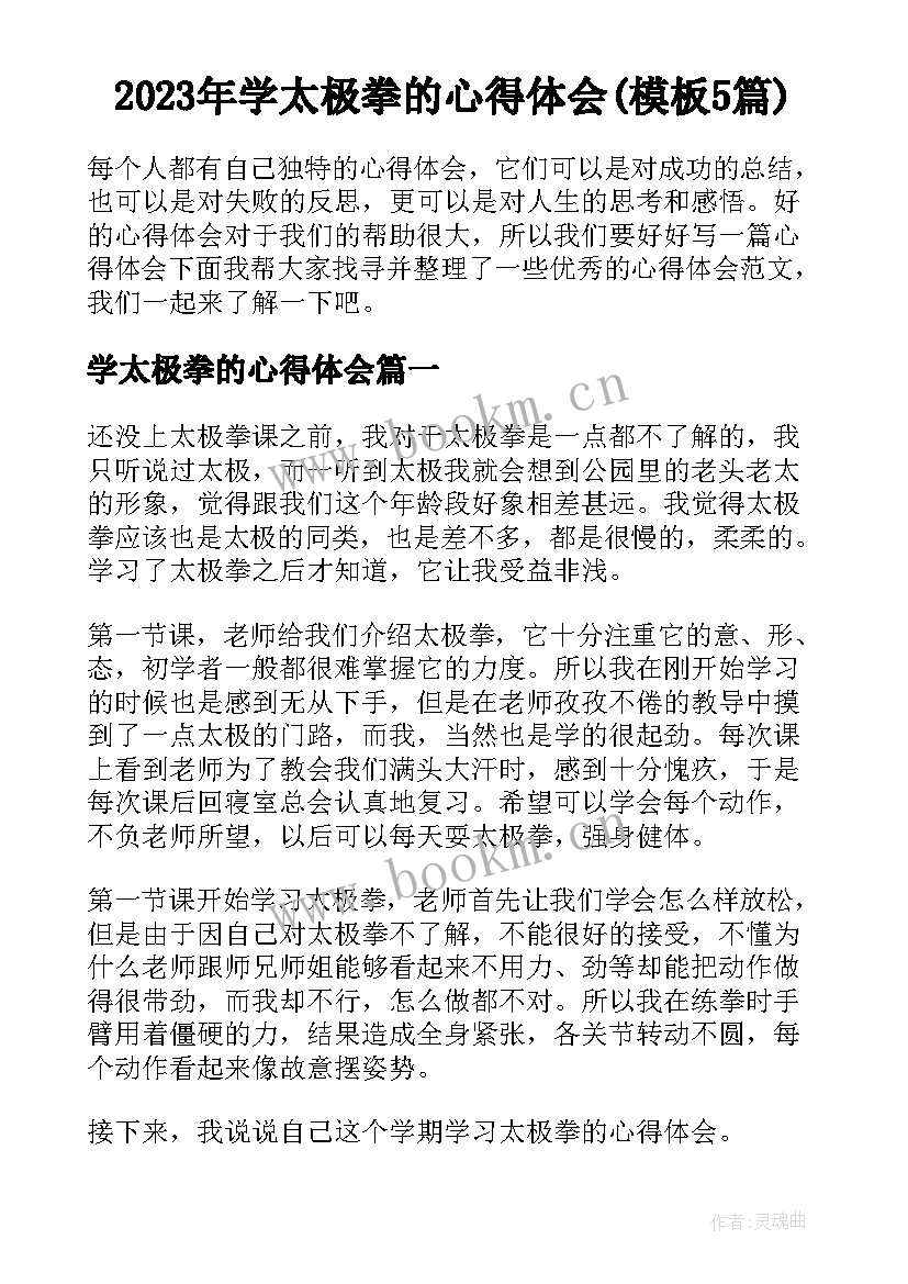 2023年学太极拳的心得体会(模板5篇)