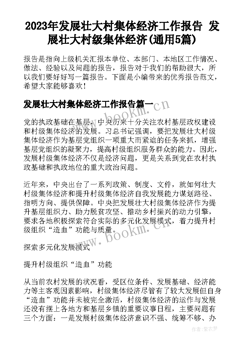 2023年发展壮大村集体经济工作报告 发展壮大村级集体经济(通用5篇)