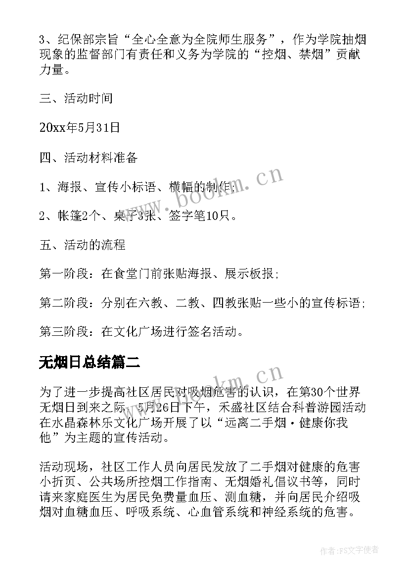 最新无烟日总结 无烟日宣传计划总结(优秀5篇)