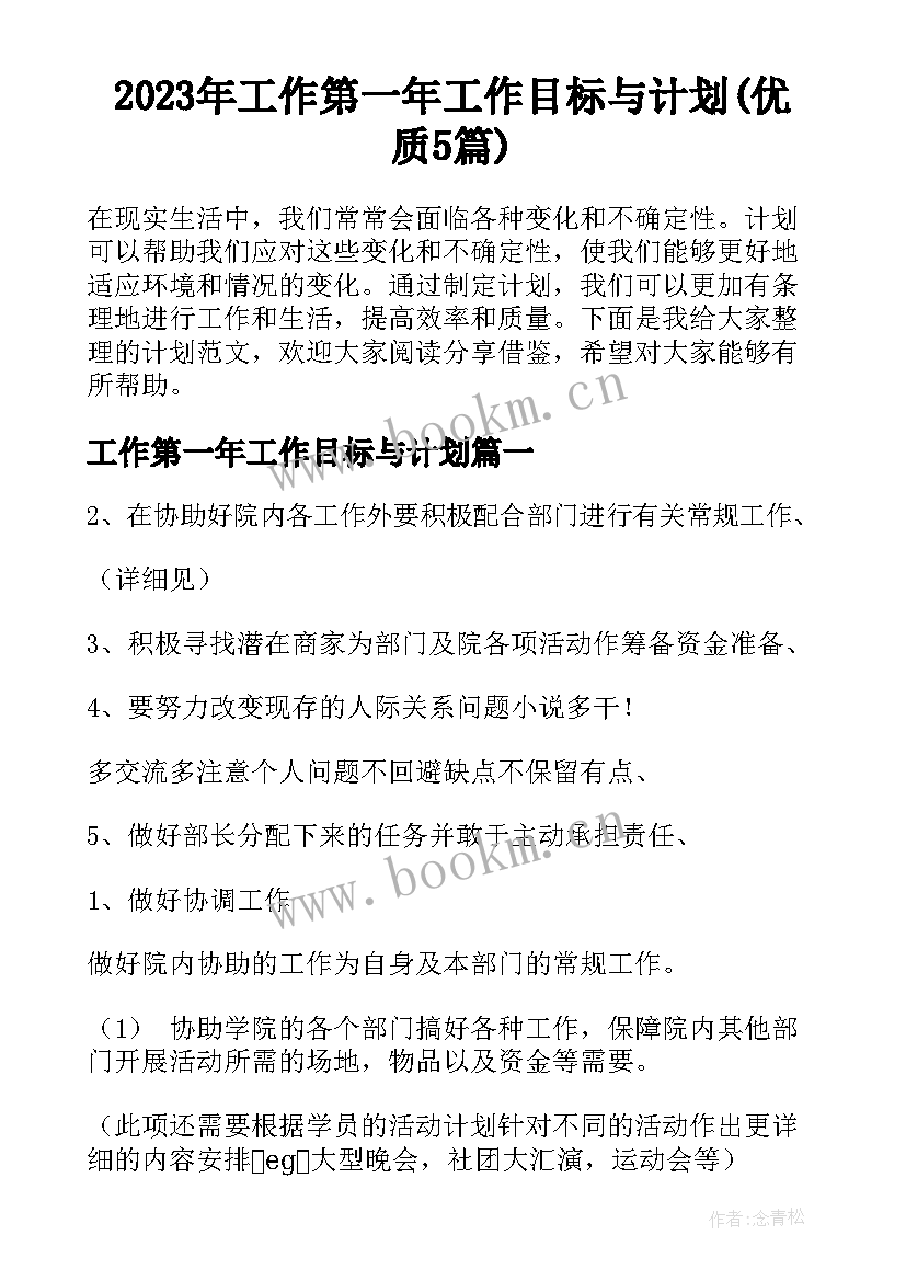 2023年工作第一年工作目标与计划(优质5篇)