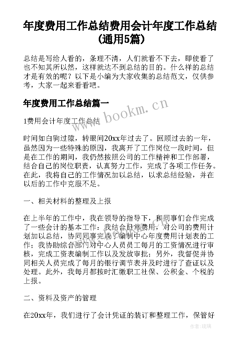 年度费用工作总结 费用会计年度工作总结(通用5篇)