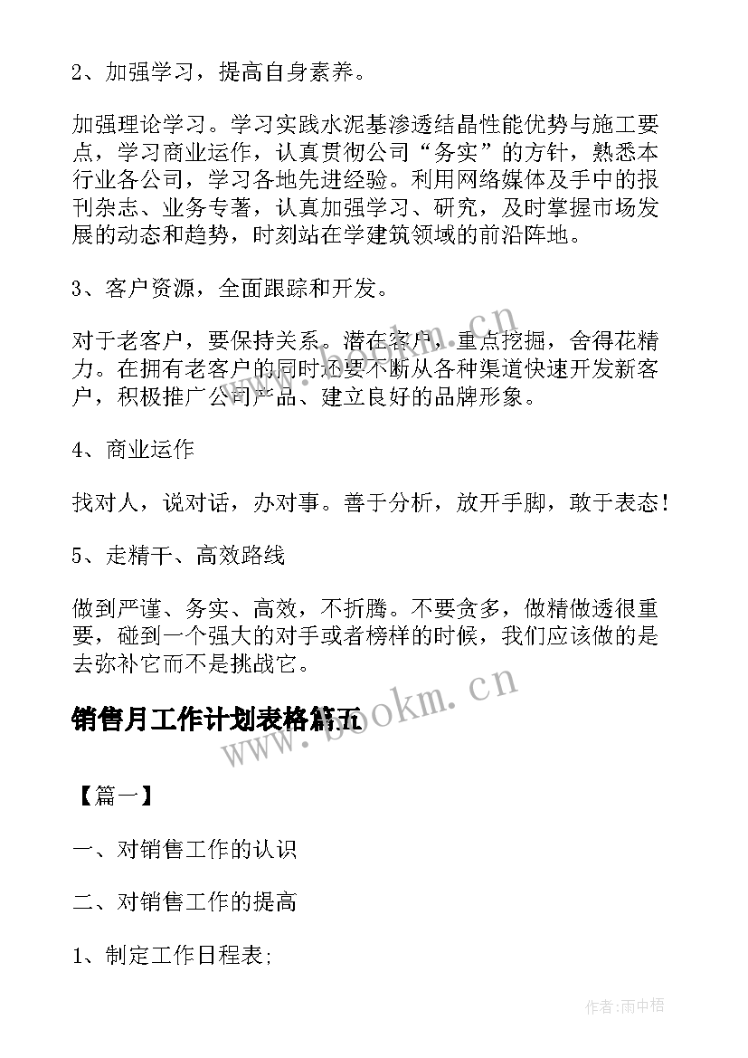 2023年销售月工作计划表格(优秀5篇)