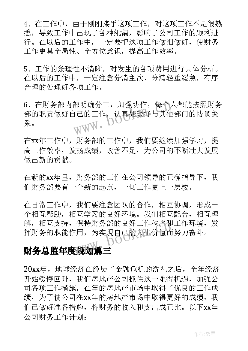 财务总监年度规划(通用5篇)