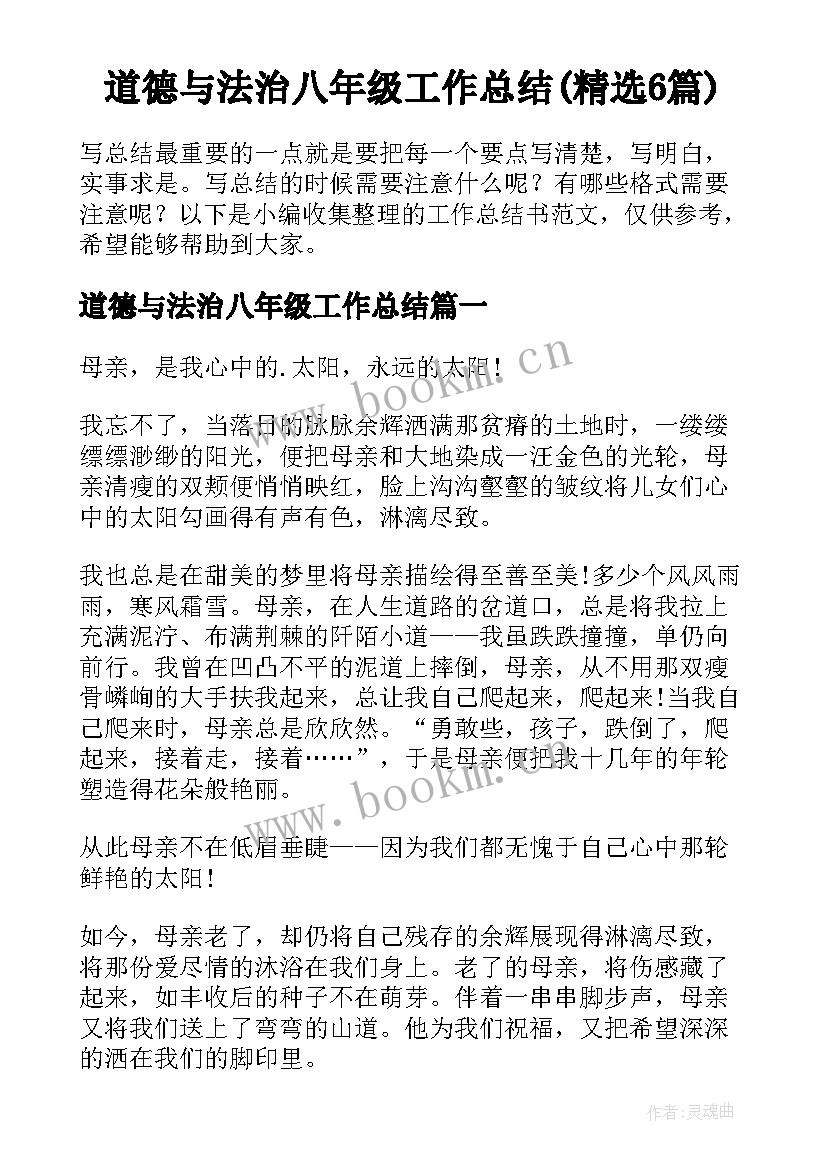 道德与法治八年级工作总结(精选6篇)