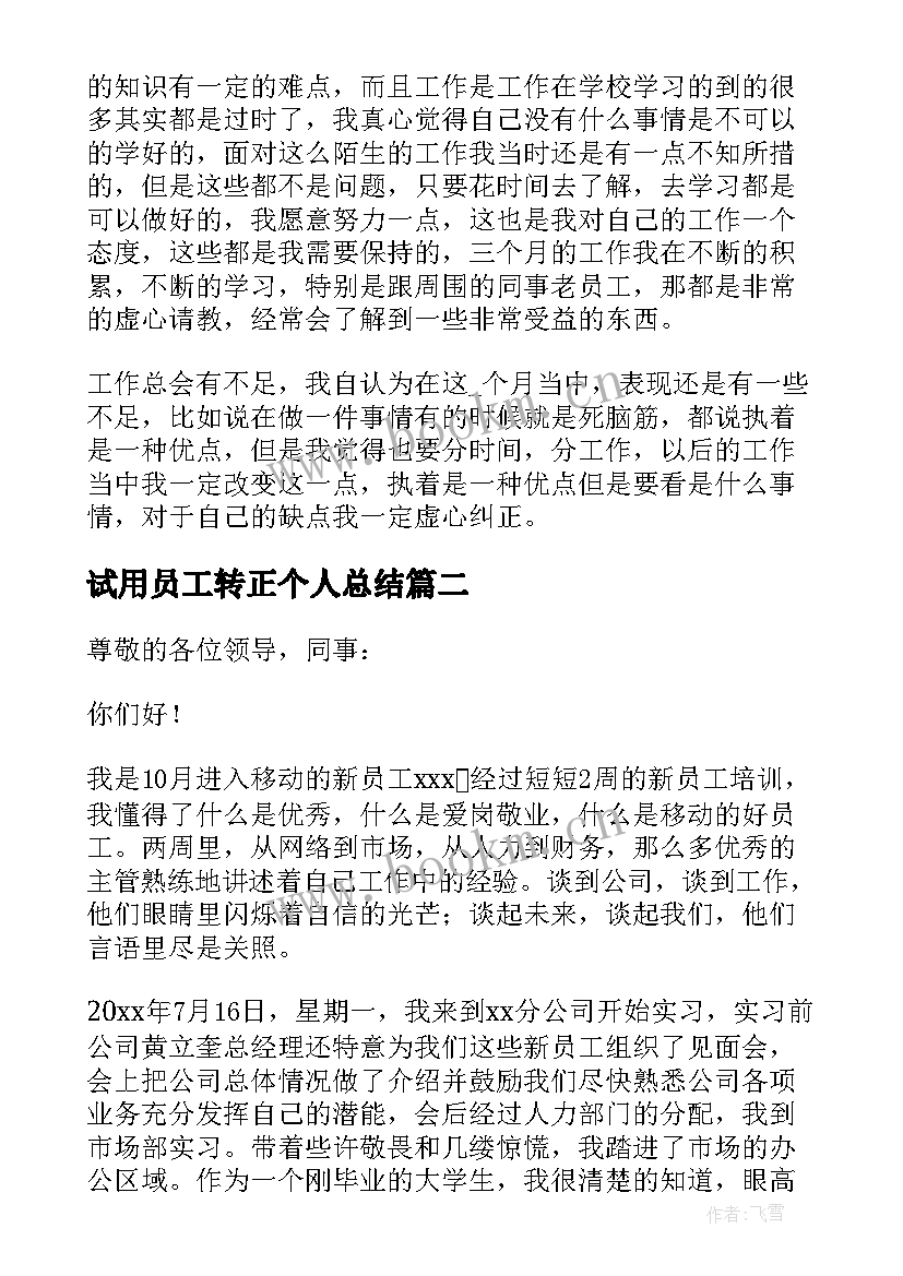 2023年试用员工转正个人总结(汇总5篇)