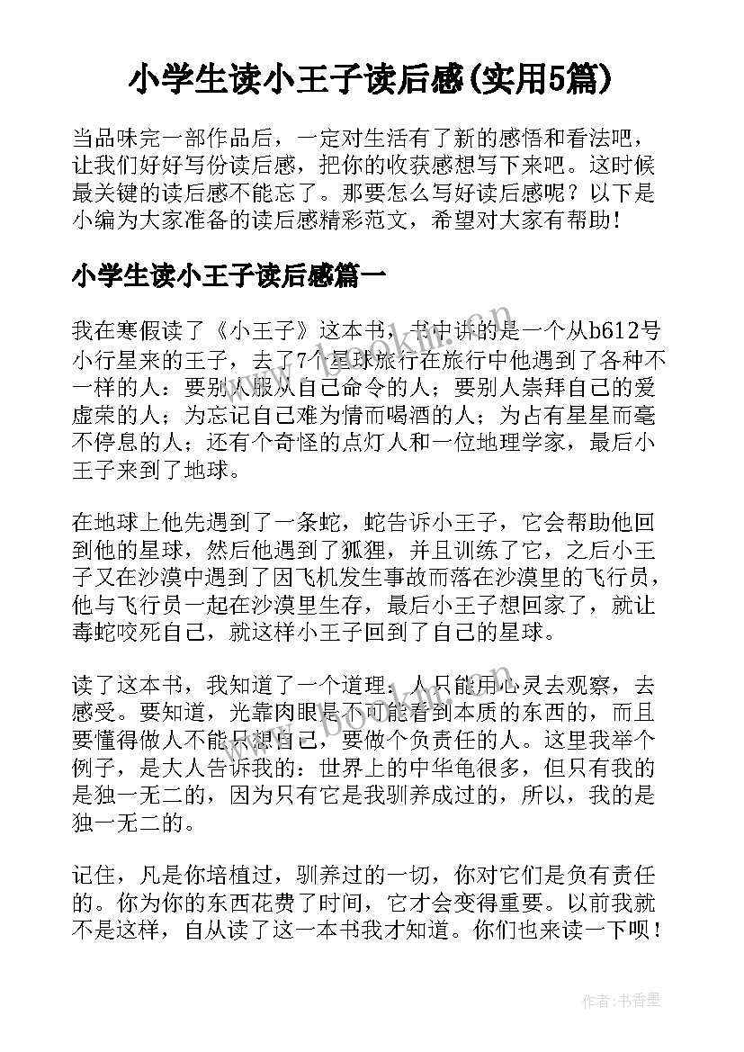 小学生读小王子读后感(实用5篇)