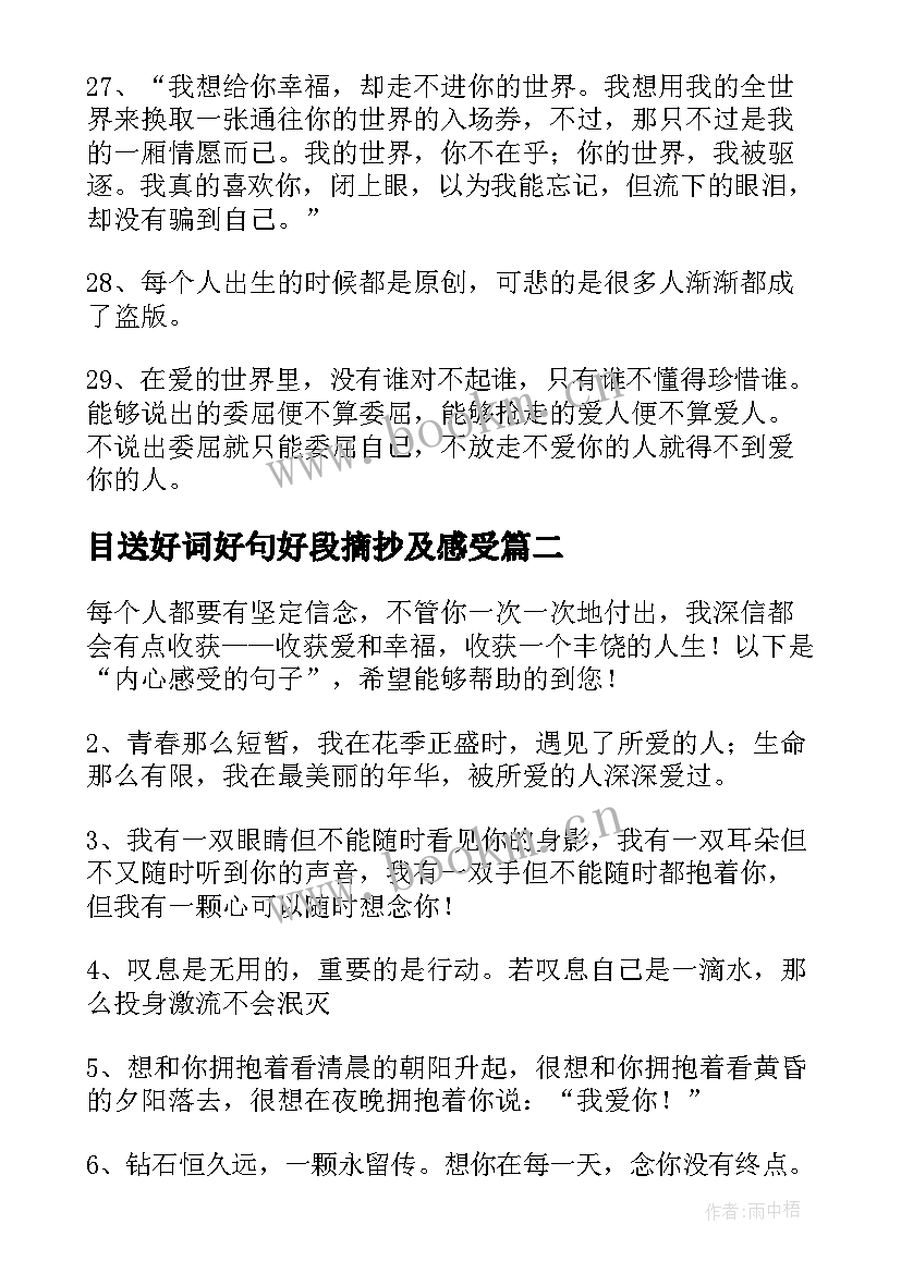 2023年目送好词好句好段摘抄及感受 抒发内心感受的句子摘抄(大全5篇)