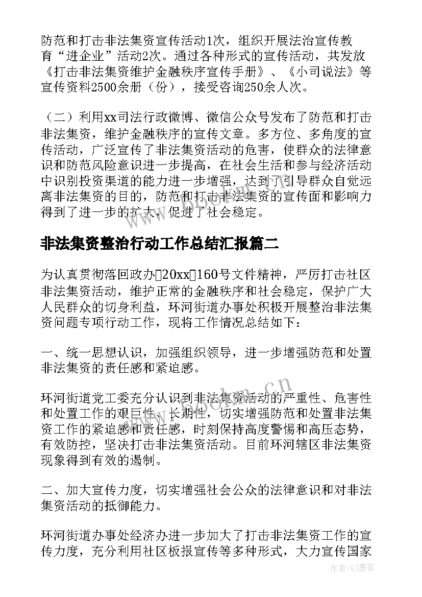 非法集资整治行动工作总结汇报(优质5篇)