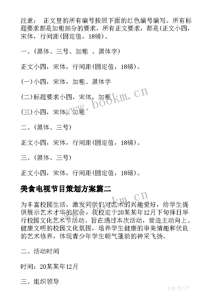 2023年美食电视节目策划方案(汇总5篇)