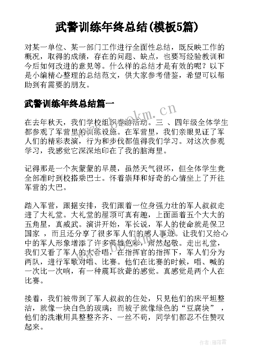 武警训练年终总结(模板5篇)