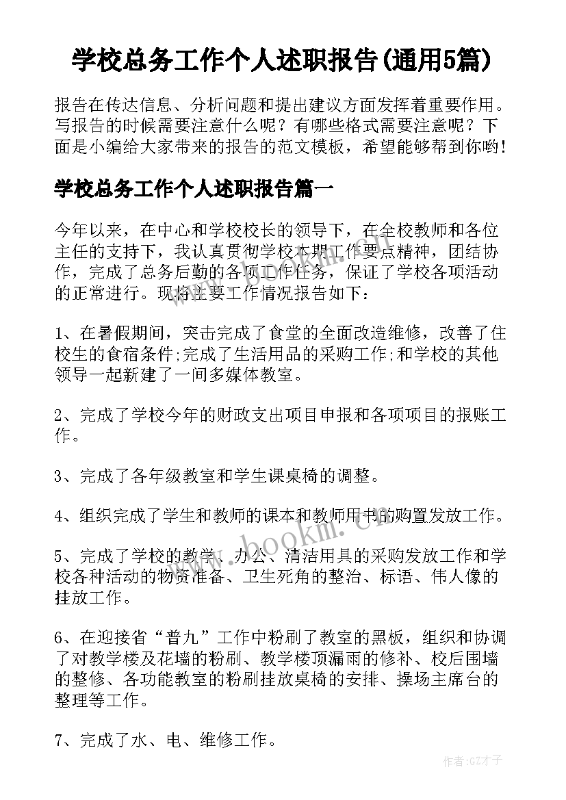 学校总务工作个人述职报告(通用5篇)