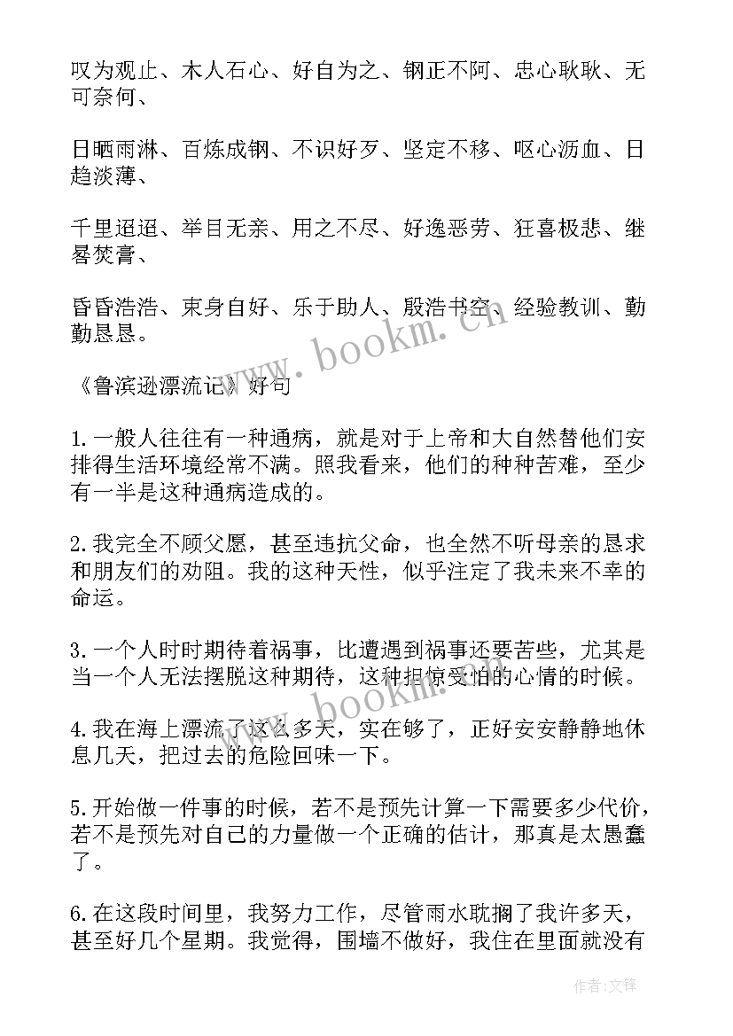 鲁滨逊漂流记好词好句摘抄第二章(模板5篇)