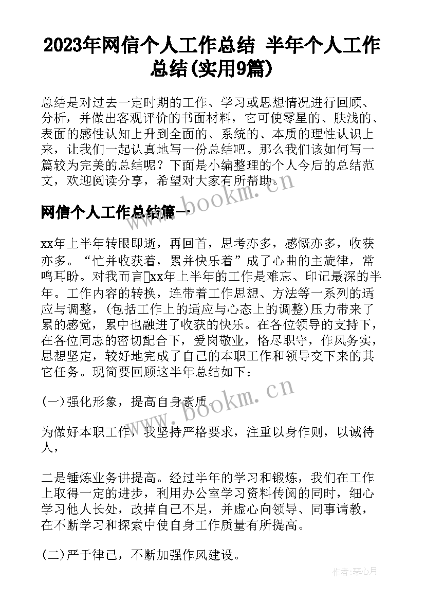 2023年网信个人工作总结 半年个人工作总结(实用9篇)